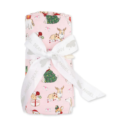 Swaddle Blanket- Pink Christmas Dogs