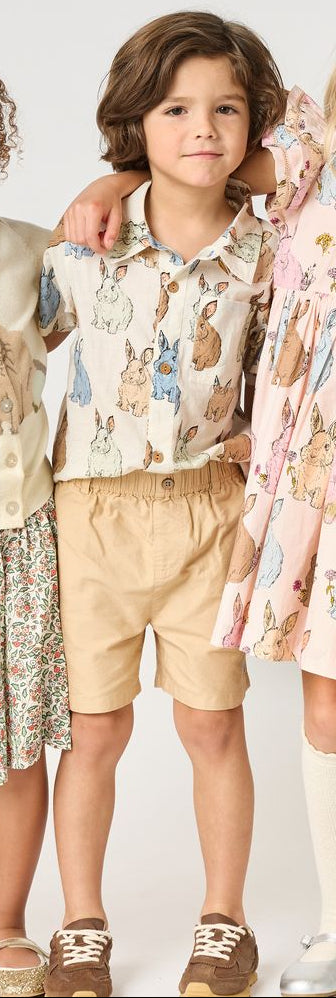 Boys Jack Shirt- Blue Vintage Bunnies