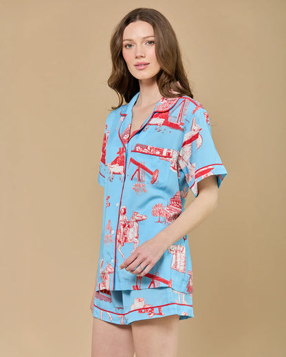 KK PJ Shorts Set- Blue + Red Texas Toile