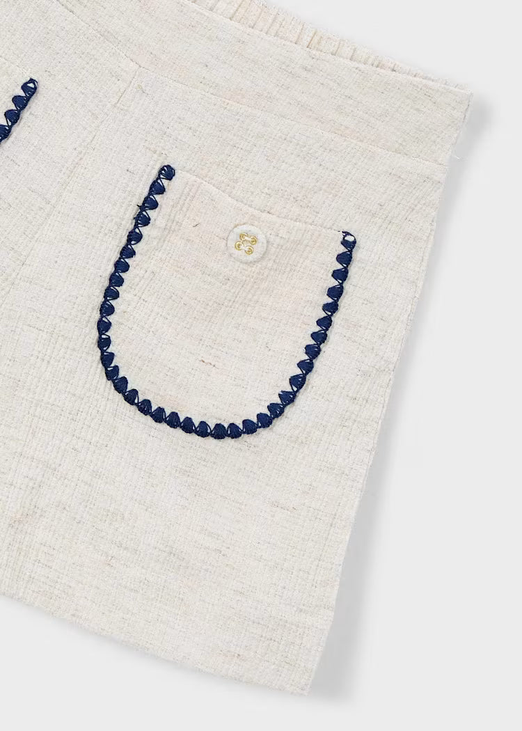 Girls Linen Shorts in Natural + Navy