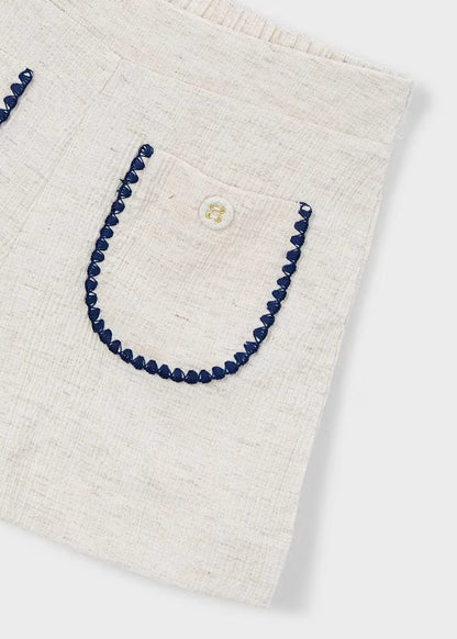 Girls Linen Shorts in Natural + Navy