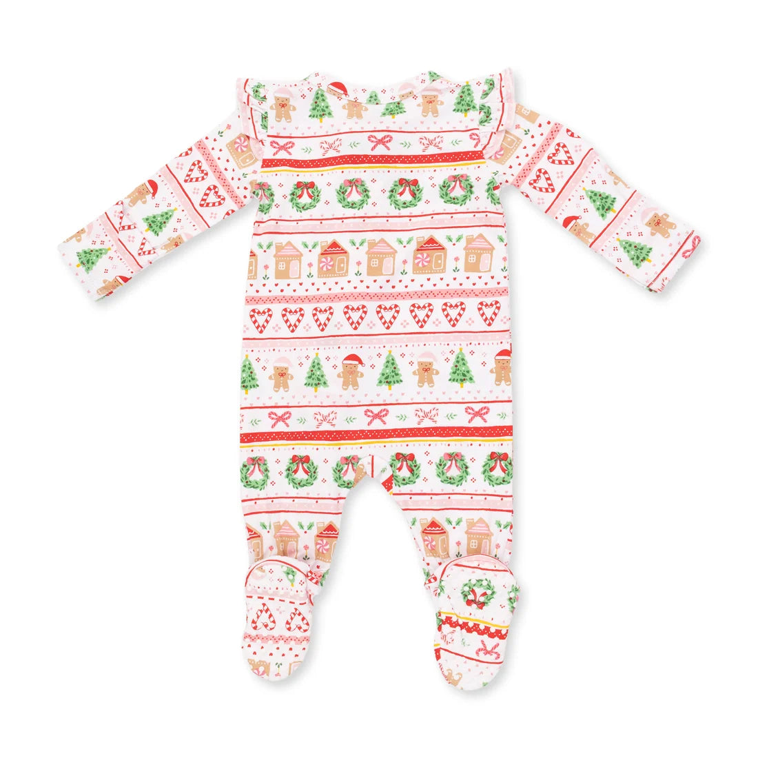 Gingerbread Isle Pink 2-Way Ruffle Sleeve Zipper Footie