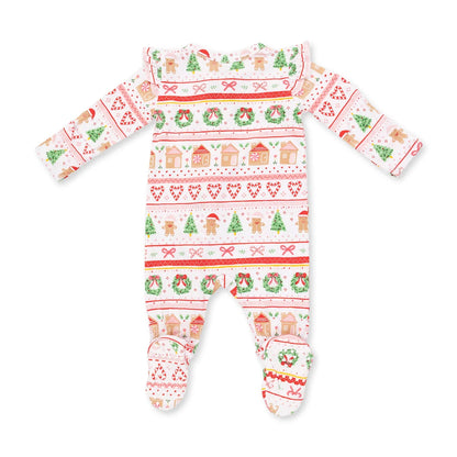 Gingerbread Isle Pink 2-Way Ruffle Sleeve Zipper Footie