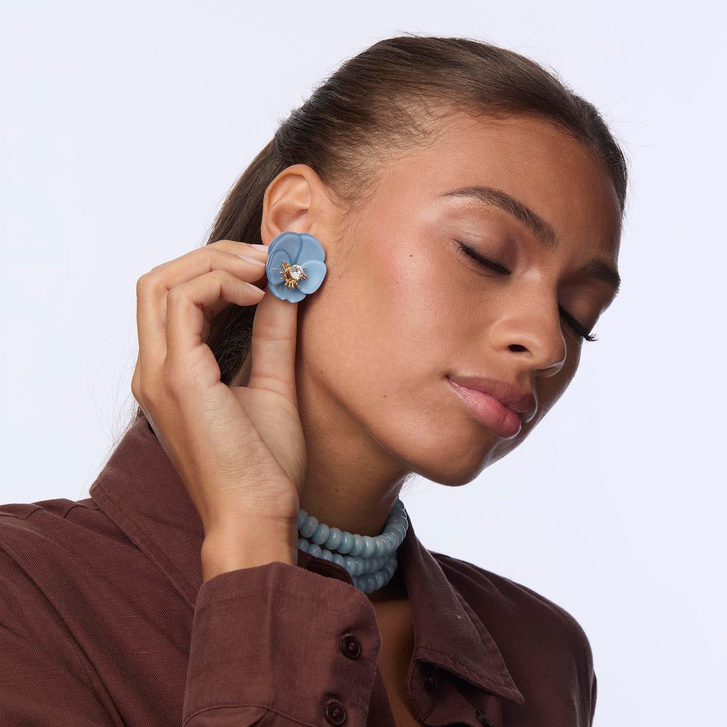 Cornflower Blue Pansy Button Earrings