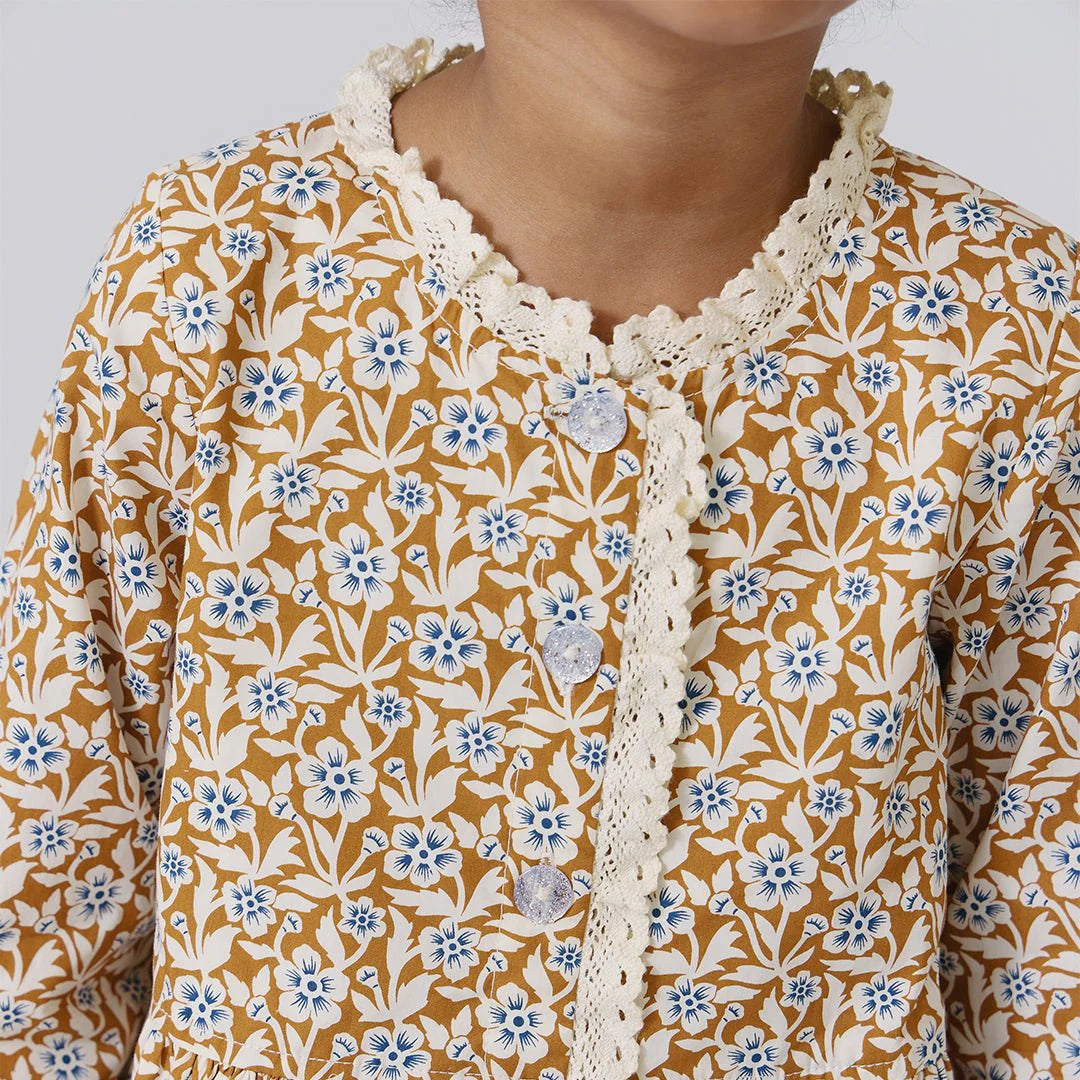 Girls Autumn Dress- Gold Climbing Floral