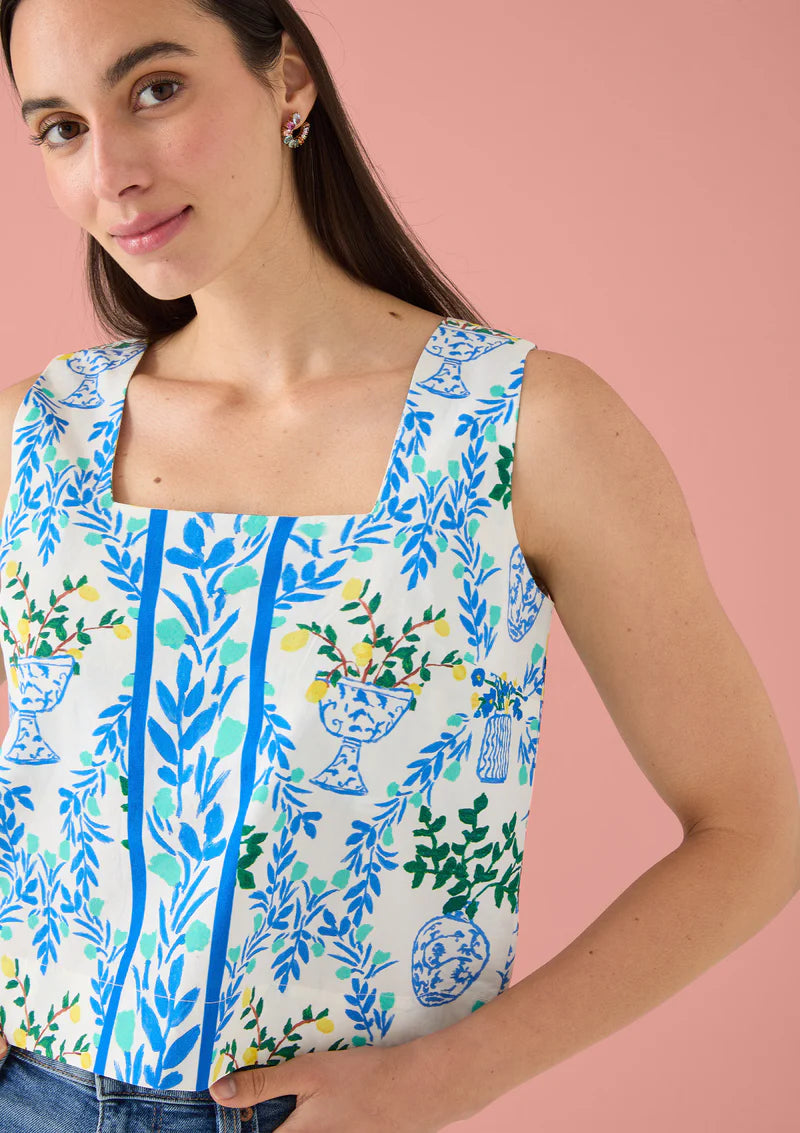 Brie Top- White Chinoiserie Garden