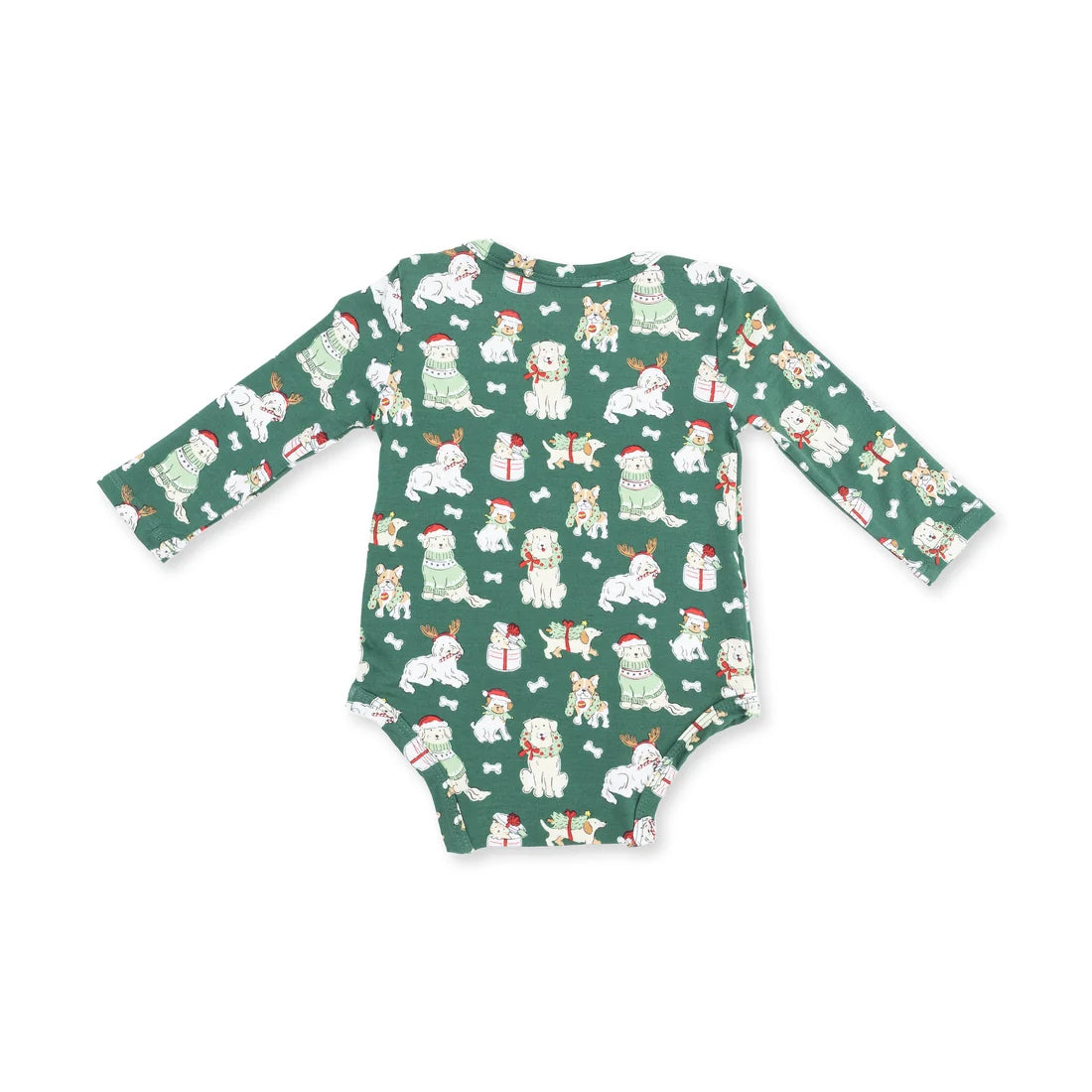 Long Sleeve Onesie- Green Xmas Dogs
