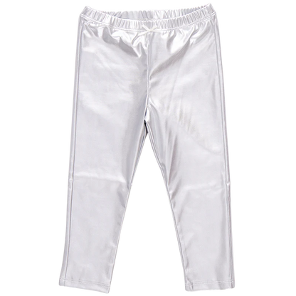 Girls Lame Leggings- Silver