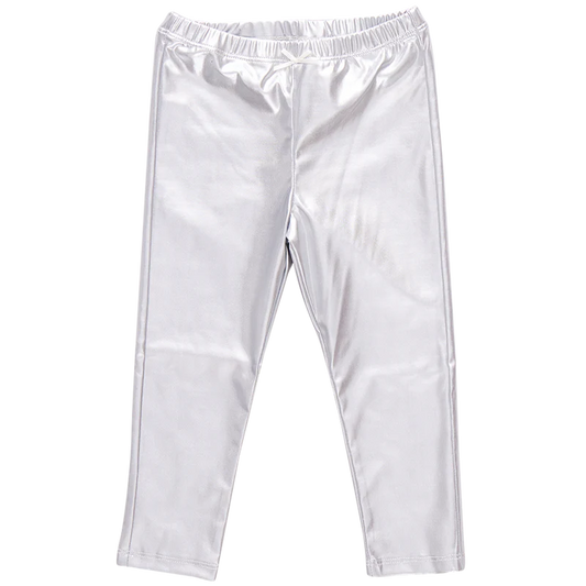 Girls Lame Leggings- Silver