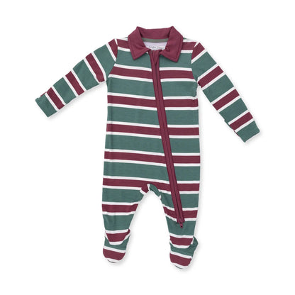 Rugby Green Stripe 2-Way Zipper Footie