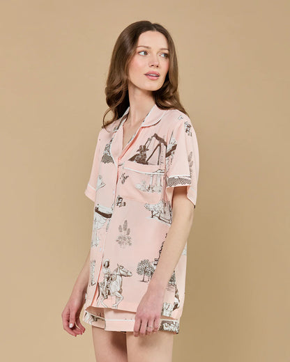 KK PJ Shorts Set- Pink + Brown Texas Toile
