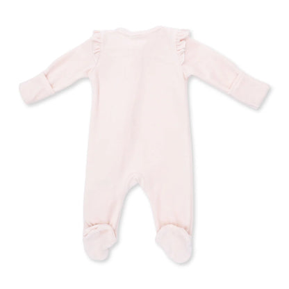 Velour Soft Pink 2-Way Ruffle Sleeve Zipper Footie