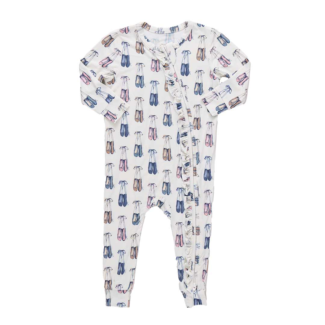 Baby Girls Ruffle Bamboo Romper- Ballet Slippers