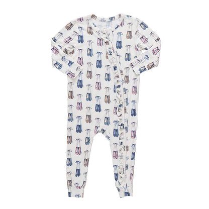 Baby Girls Ruffle Bamboo Romper- Ballet Slippers