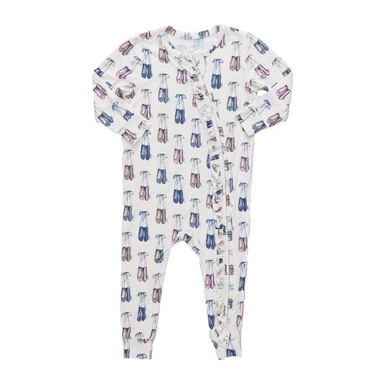 Baby Girls Ruffle Bamboo Romper- Ballet Slippers