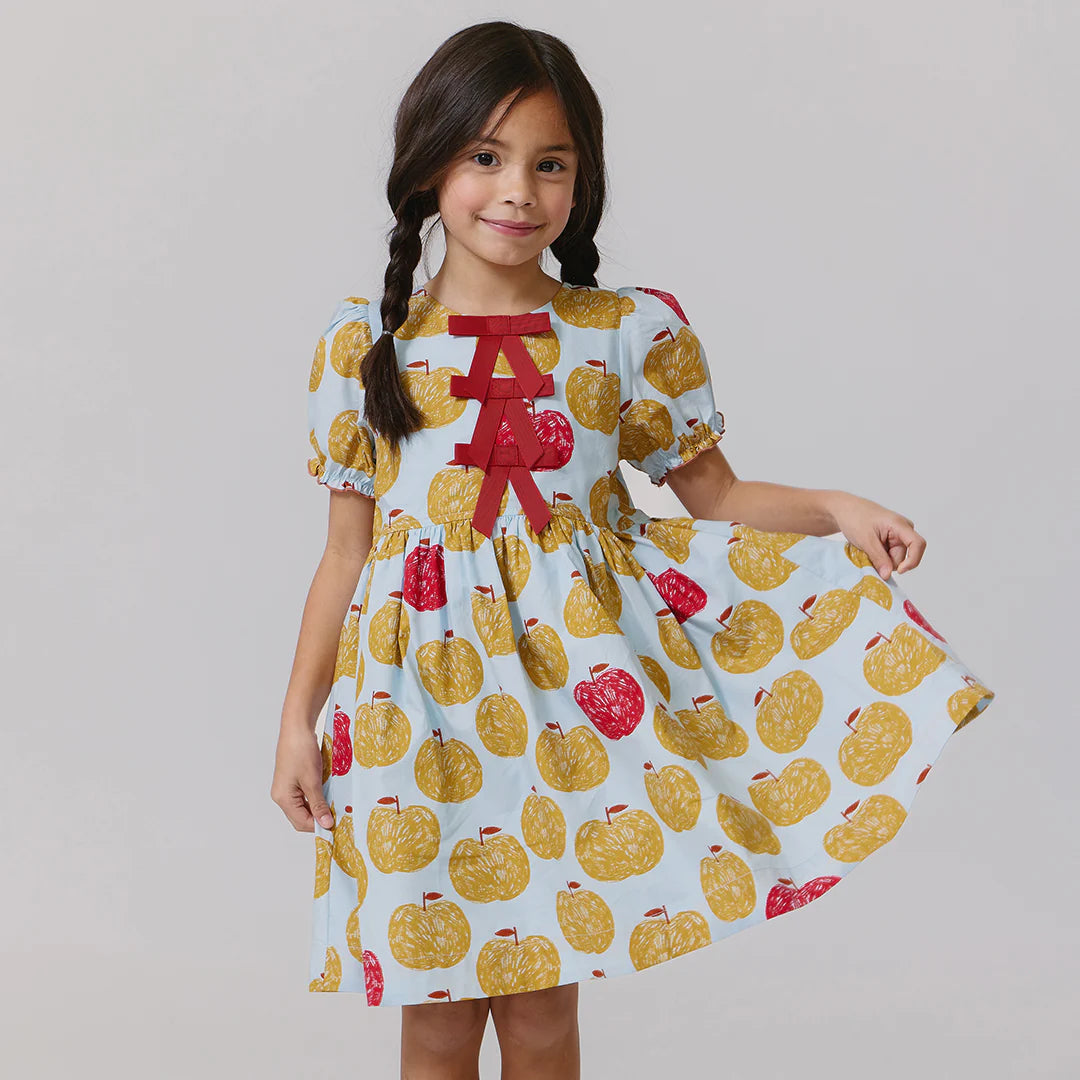 Girls Hermione Dress- Gold Apples