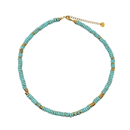 Small Turquoise Gemstone Necklace with Gold Accents