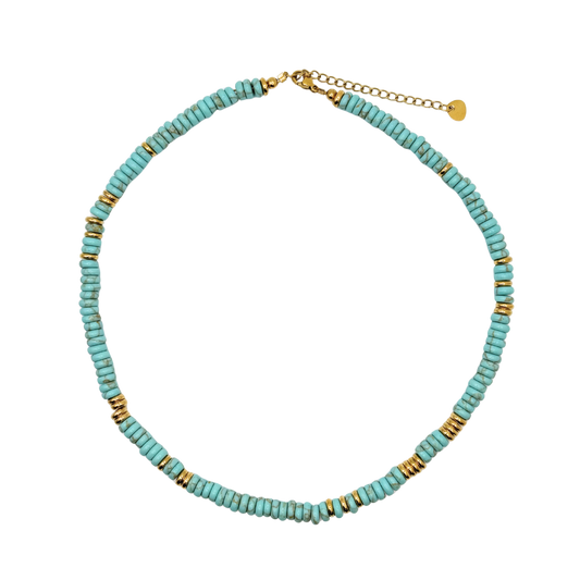 Small Turquoise Gemstone Necklace with Gold Accents