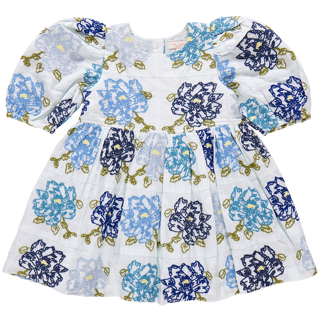 Girls Brooke Dress- Blue Quilt Flower
