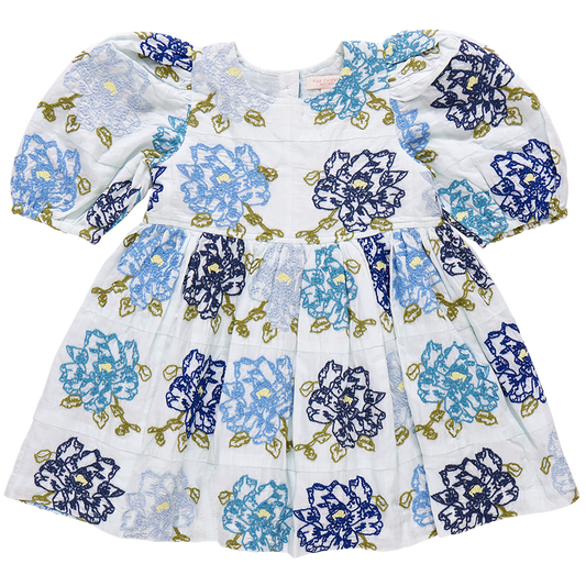 Girls Brooke Dress- Blue Quilt Flower