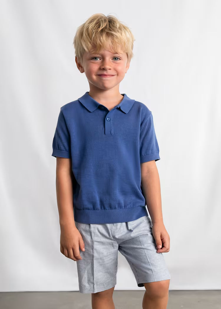 Boys Linen Shorts- Indigo Stripes