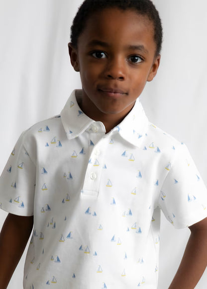 Printed Striped Polo- Olive + White