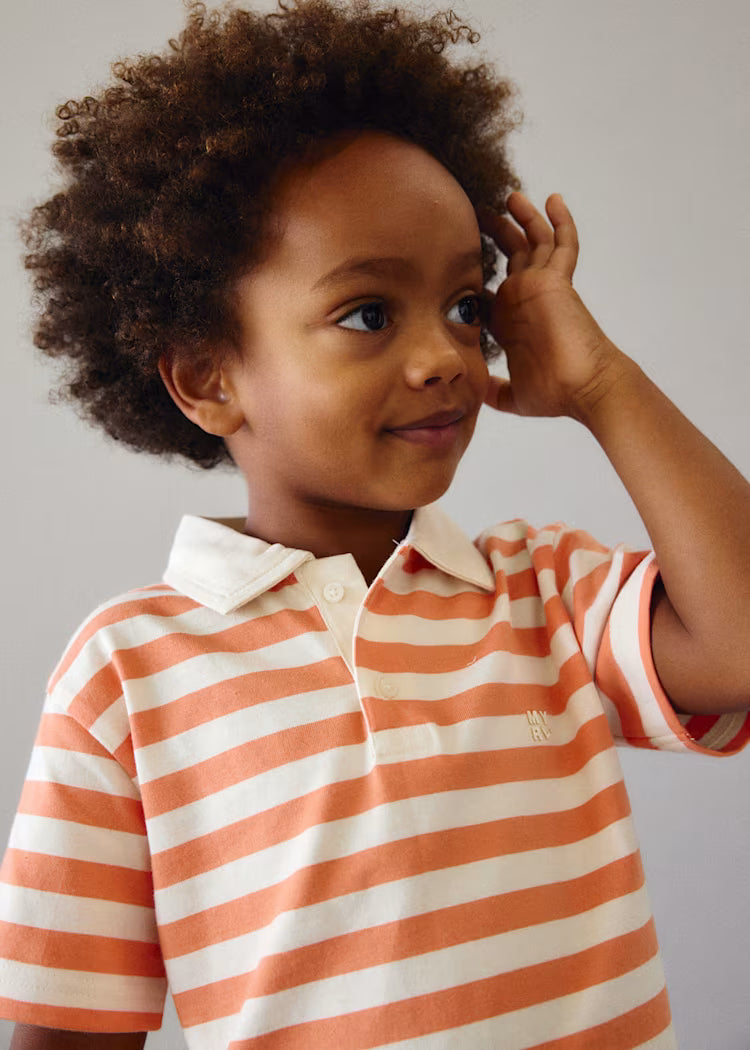 Boys Striped Polo- Orange + White