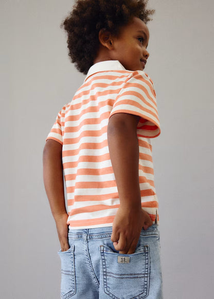 Boys Striped Polo- Orange + White
