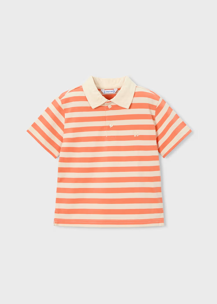 Boys Striped Polo- Orange + White