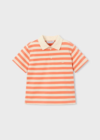 Boys Striped Polo- Orange + White