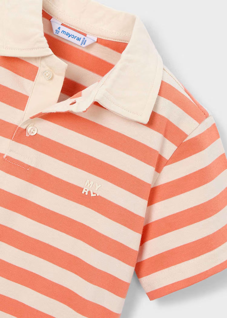 Boys Striped Polo- Orange + White
