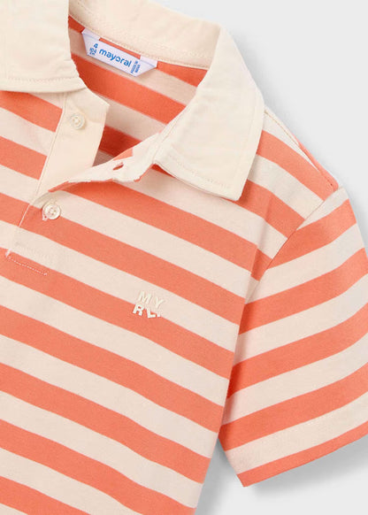 Boys Striped Polo- Orange + White