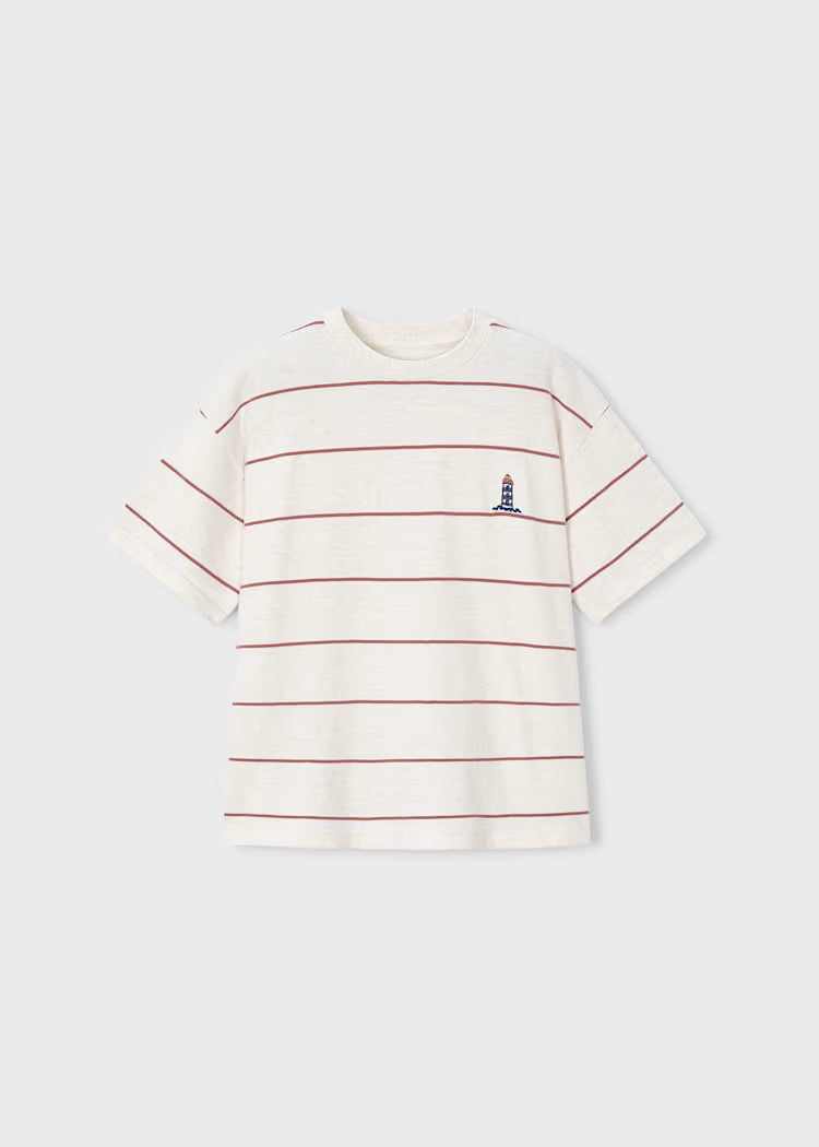 Boys Striped T-Shirt- Rust