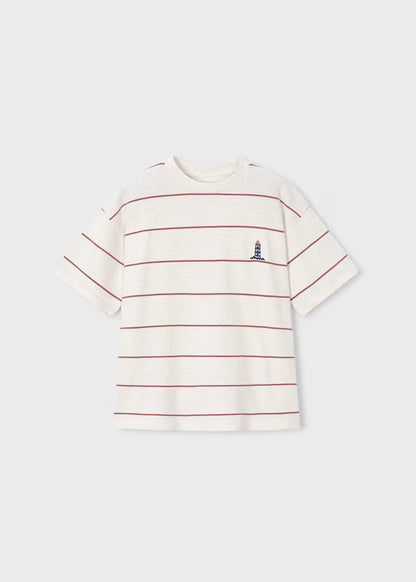 Boys Striped T-Shirt- Rust