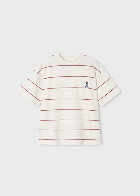 Boys Striped T-Shirt- Rust