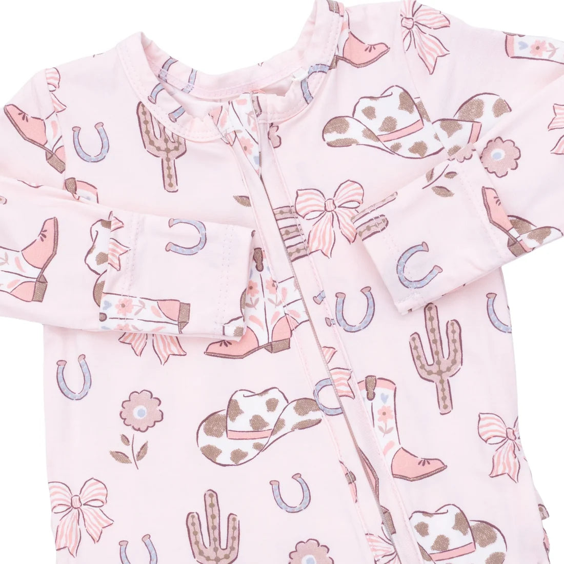 Cowgirl Boots + Bows 2-Way Ruffle Back Zipper Footie