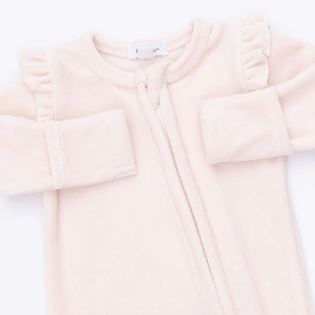 Velour Soft Pink 2-Way Ruffle Sleeve Zipper Footie
