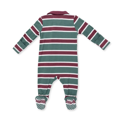 Rugby Green Stripe 2-Way Zipper Footie