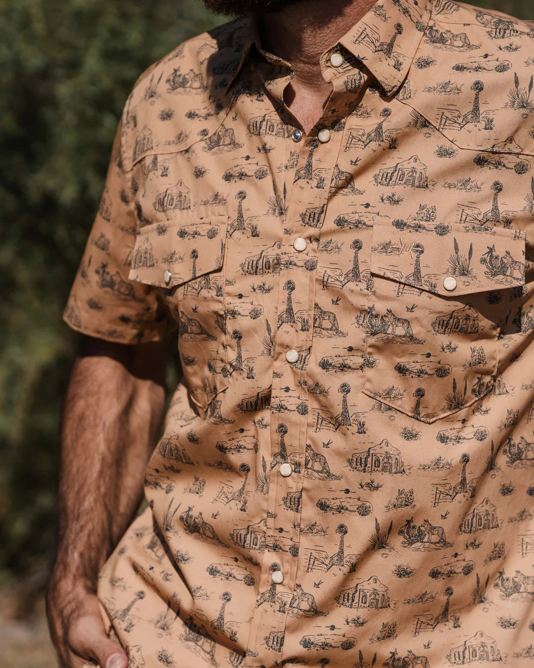 Signature Pearl Snap- Tan West Texas Toile