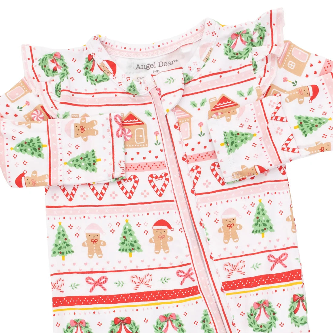 Gingerbread Isle Pink 2-Way Ruffle Sleeve Zipper Footie