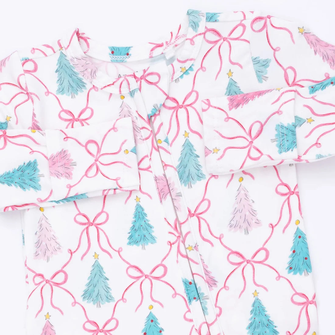Bow Trellis Toile 2-Way Ruffle Back Zipper Footie