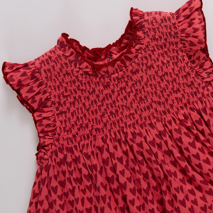 Girls Stevie Dress- Red Mini Hearts