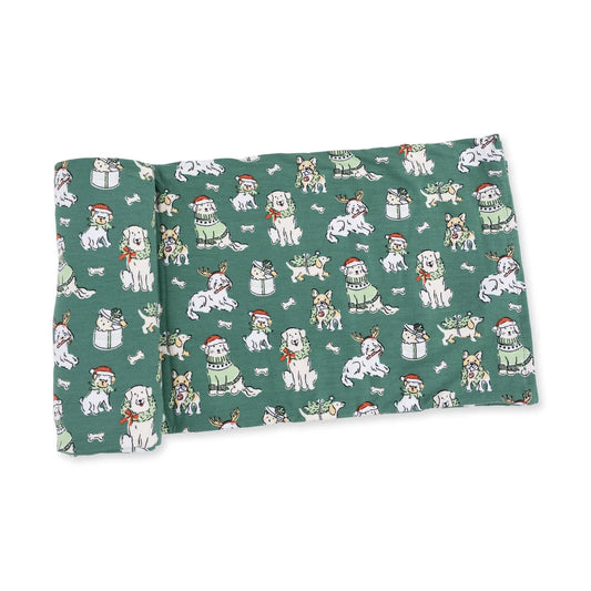 Swaddle Blanket- Green Christmas Dogs