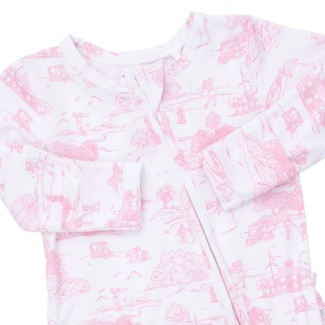 Golf Toile Pink 2-Way Ruffle Back Zipper Footie