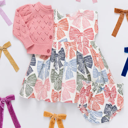 Baby Girls Adaline Dress Set- Multi Striped Bows