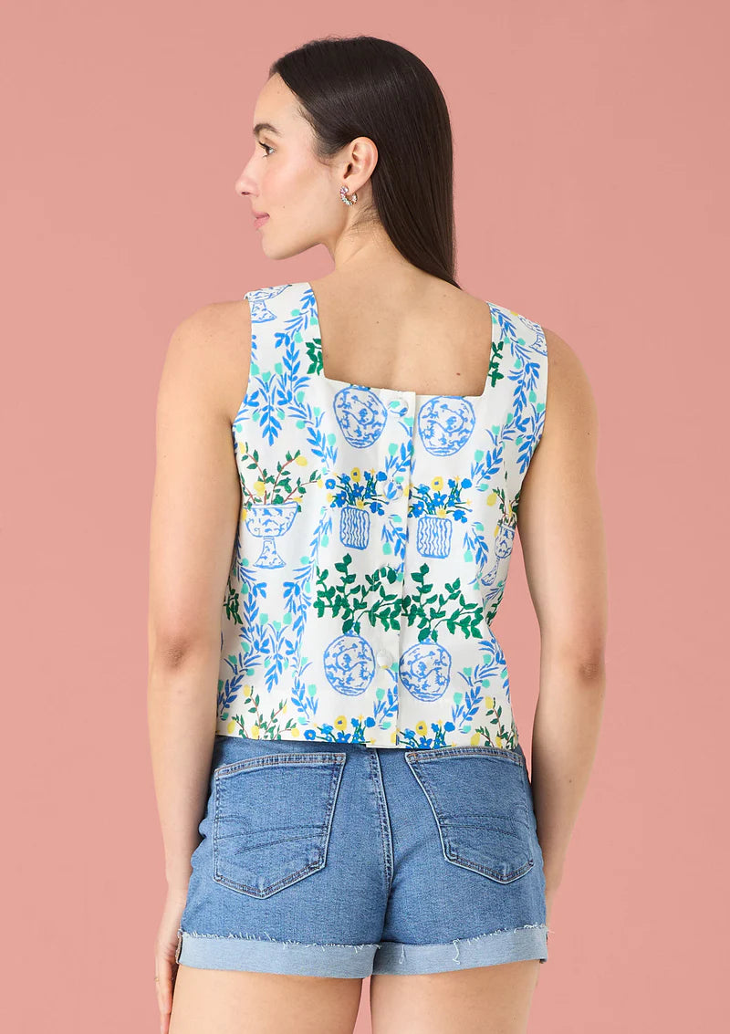 Brie Top- White Chinoiserie Garden