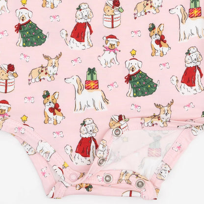 Long Sleeve Onesie- Pink Xmas Dogs