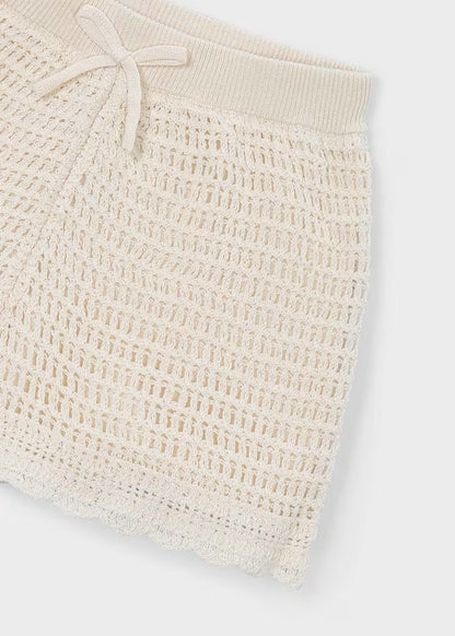 Girls Openwork Shorts- Chickpea
