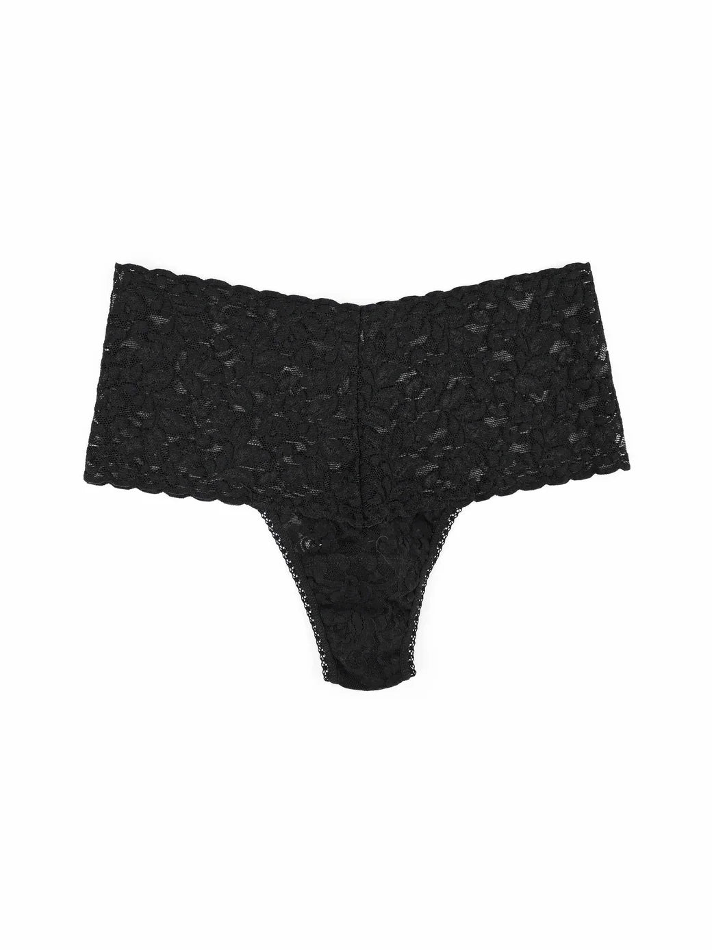 Plus Packed Retro Lace Thong- Black
