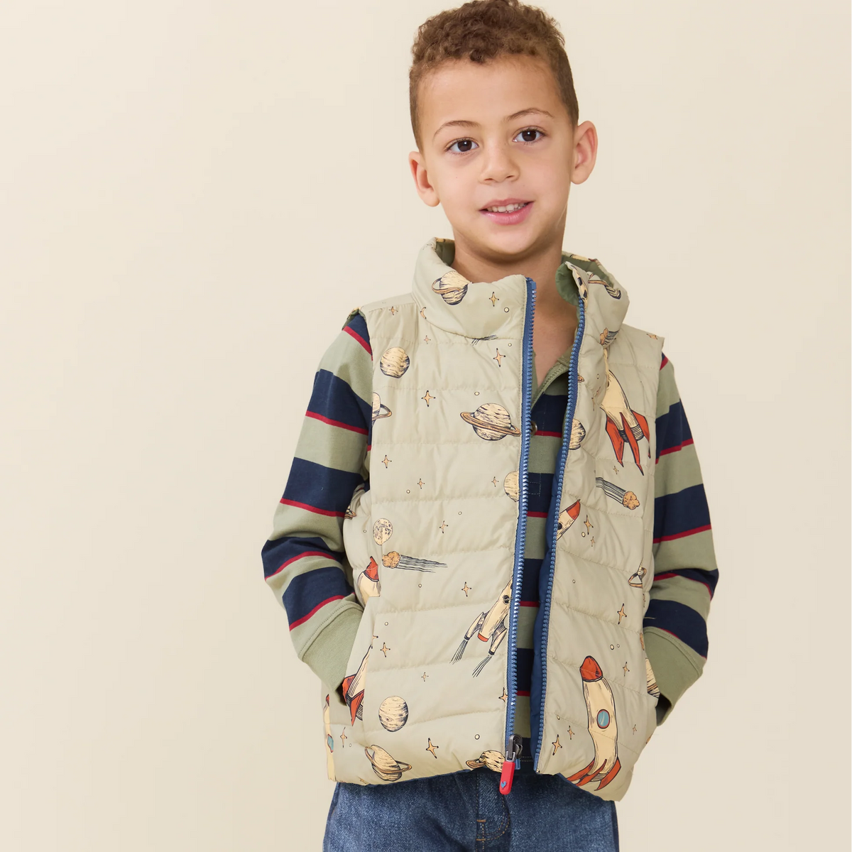 Kids Reversible Riley Vest - Space Rocket